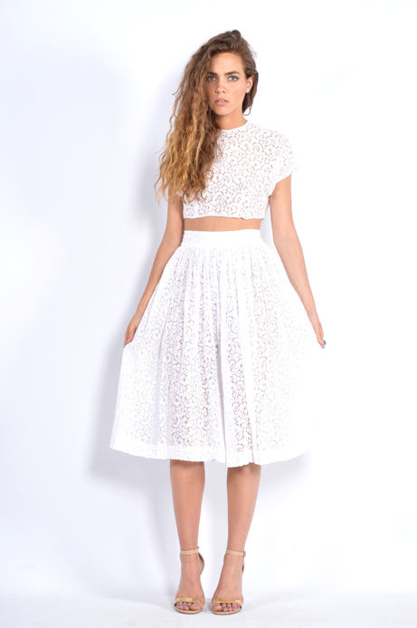 white lace two piece skirt and top