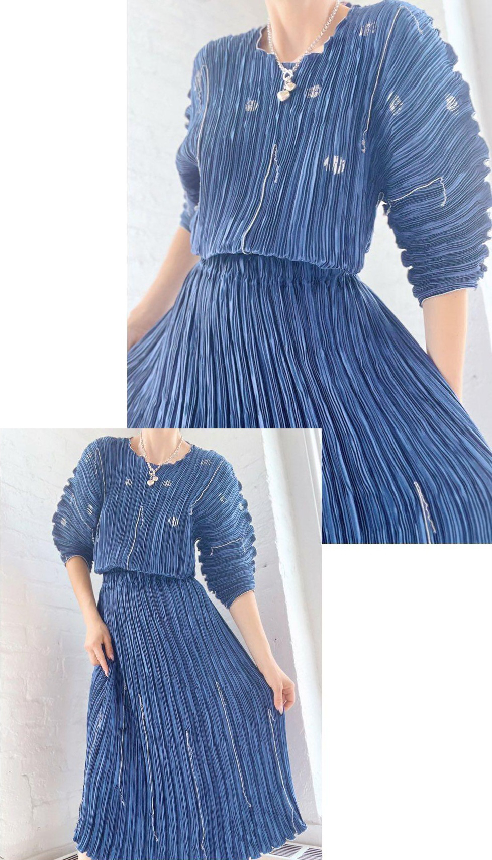 Vintage Louis Feraud blue ruffled tiered pleated origami strapless dress