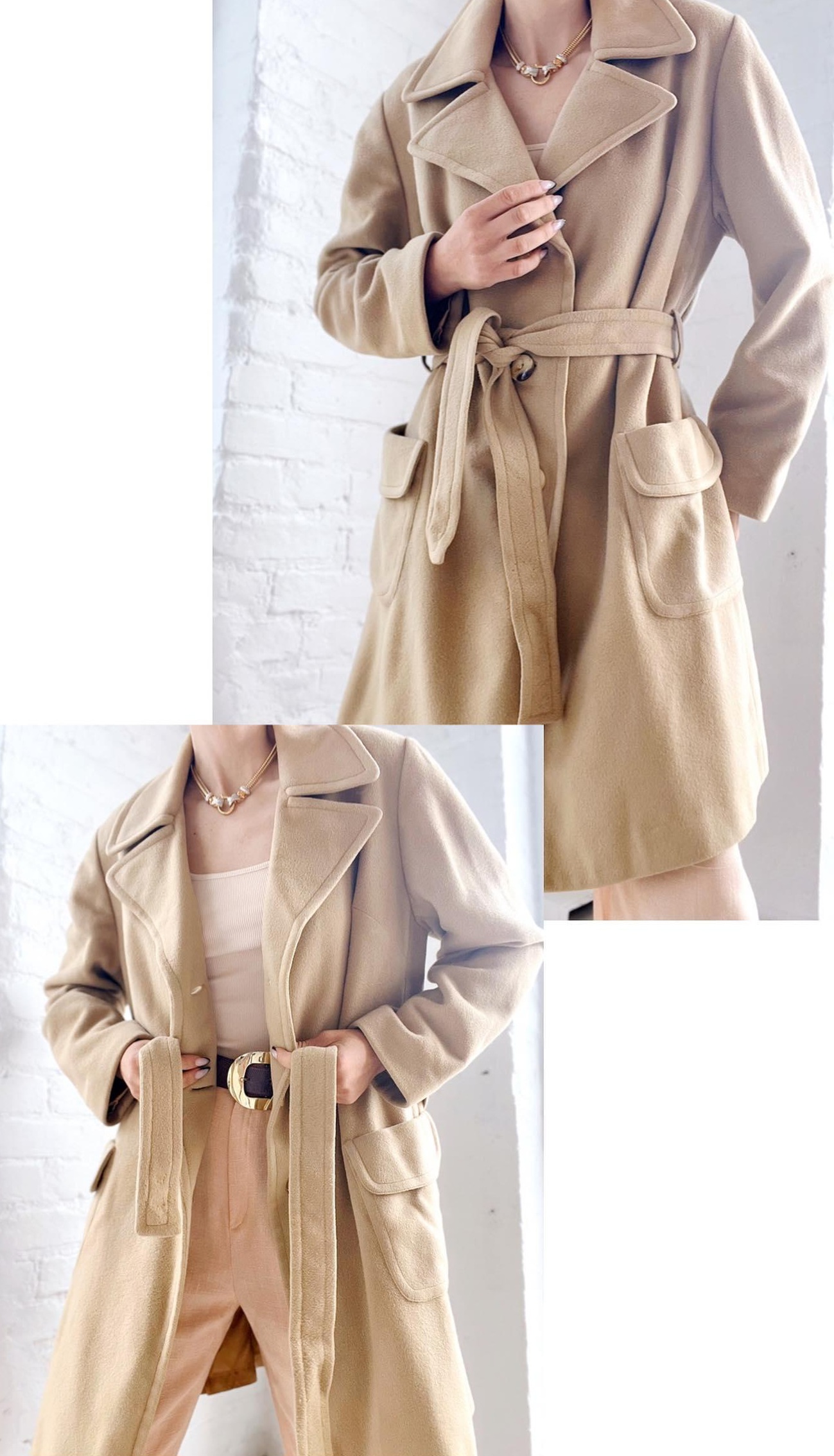 Reversible Trench Coat Cape Attached Scarf Puff Sleeve 80s 