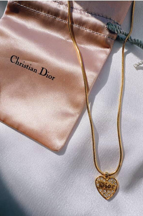 authentic Christian Dior rhinestone heart necklace – THRIFTWARES