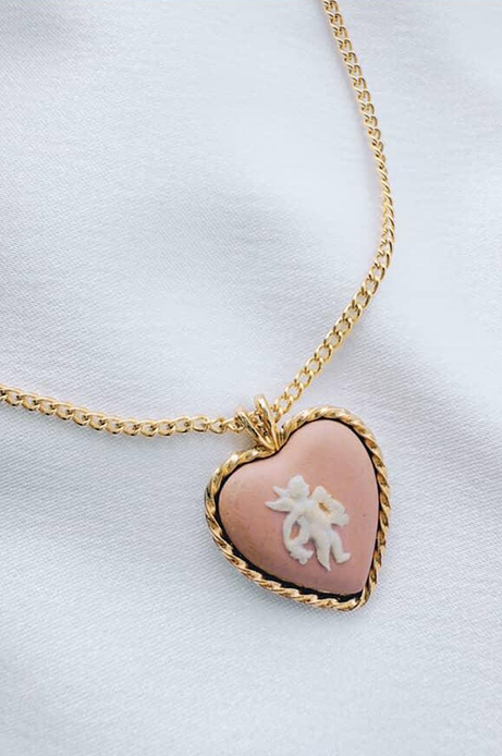 Wedgewood pink cupid heart necklace - THRIFTWARES VINTAGE
