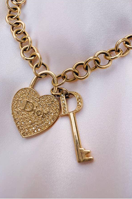 authentic Christian Dior heart & key necklace - Thriftwares Vintage