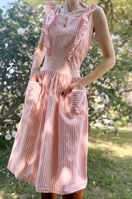 40s cotton pin stripe pinafore dress - THRIFTWARES VINTAGE